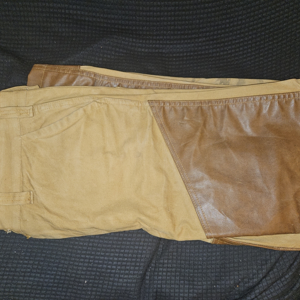 Tan and Brown Pants with Leather Accents